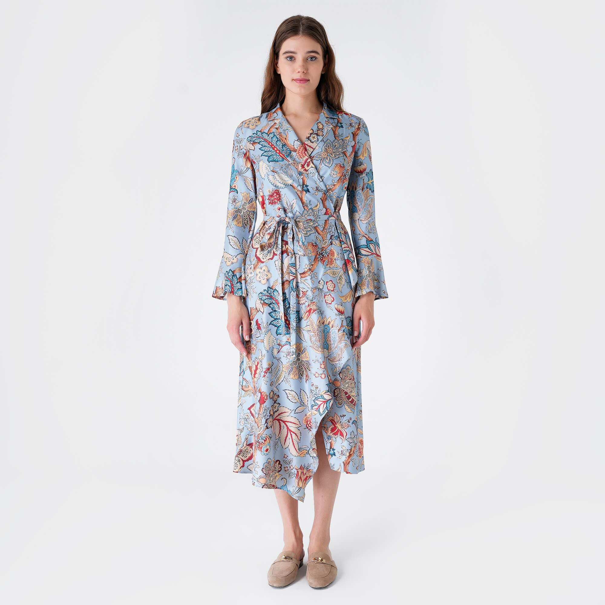 Etro - Blue Floral Bird Print Silk Dress